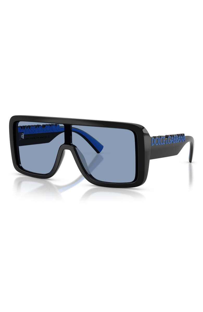 Dolce&Gabbana 134mm Rectangular Shield Sunglasses, Alternate, color, Black / Blue
