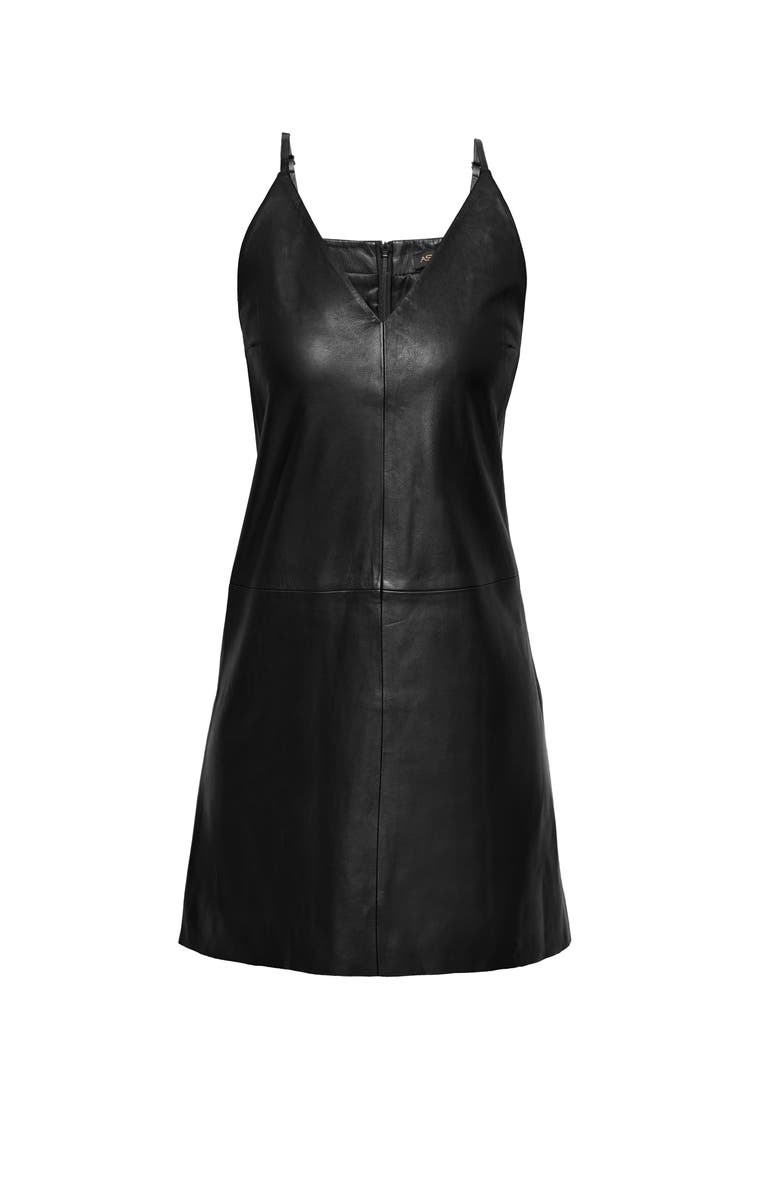 AS by DF Ryder Upcycled Leather Dress, Alternate, color, Black