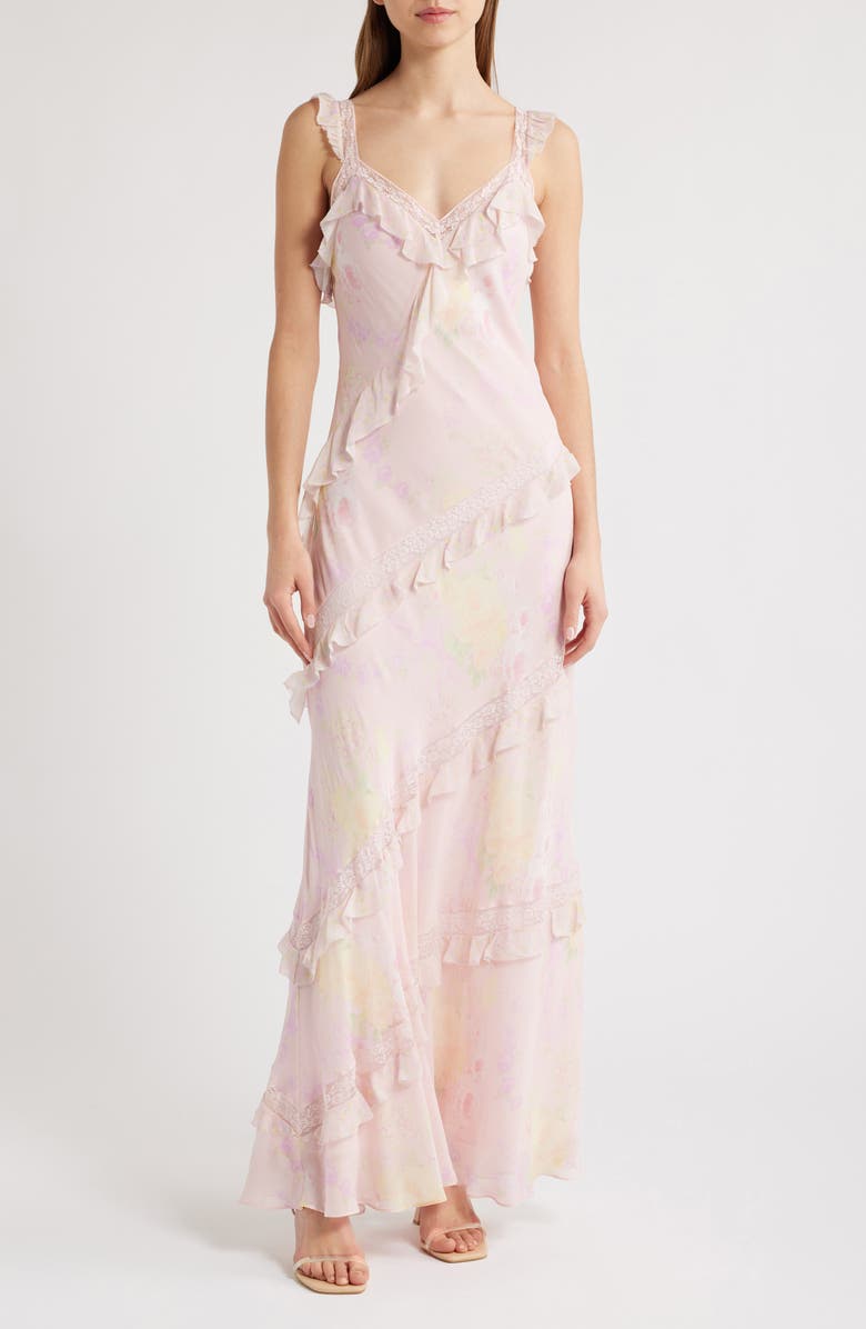 LoveShackFancy Radiance Ruffle Maxi Dress, Main, color, Strawberry Tart