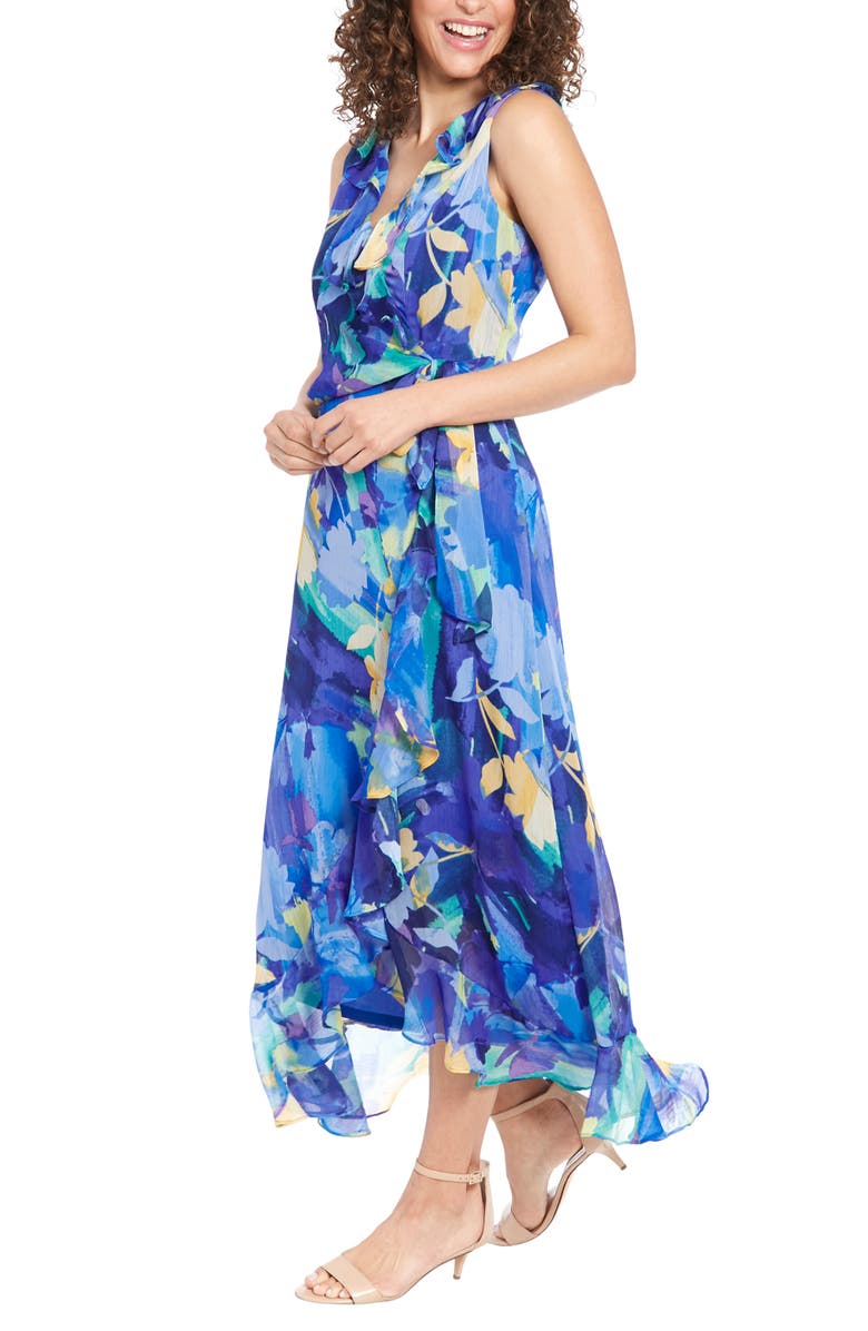 London Times Yuryu Floral Ruffle Wrap Dress, Alternate, color,