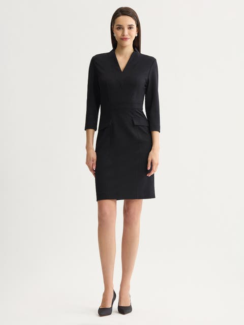 V Neck LuxeStretch Sheath Dress