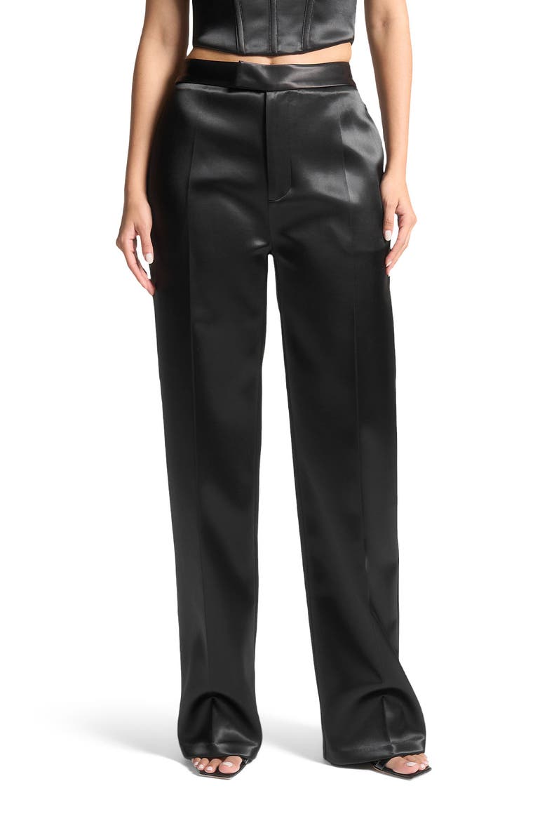 Bella Satin Tailored Trousers, Main, color, Black
