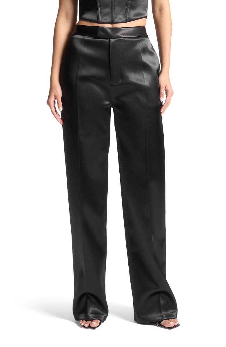 Manière De Voir Bella Satin Tailored Trousers, Main, color, Black