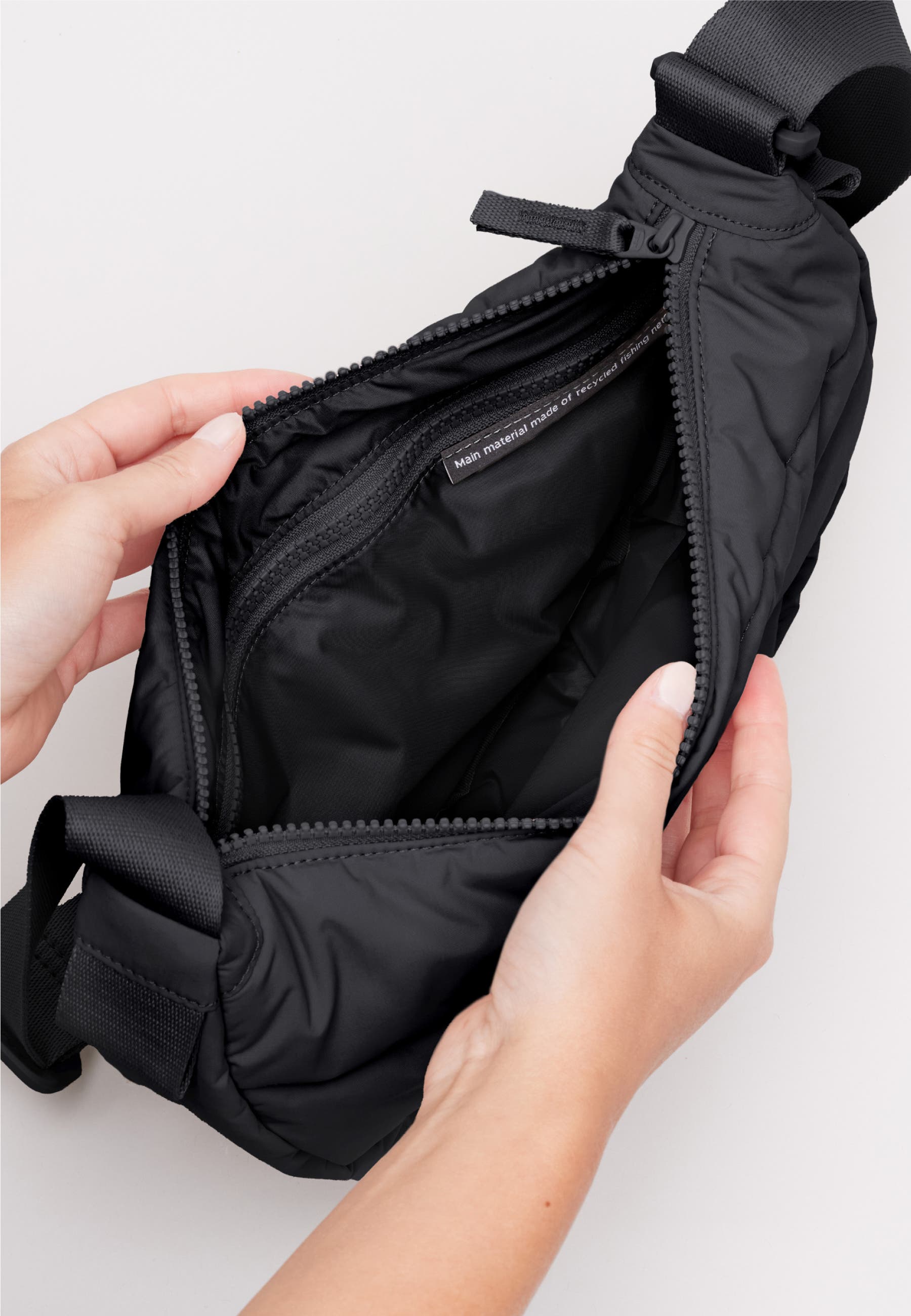 GOT BAG Wavy Puffer Recycled Nylon Moon Bag, Alternate, color, Black