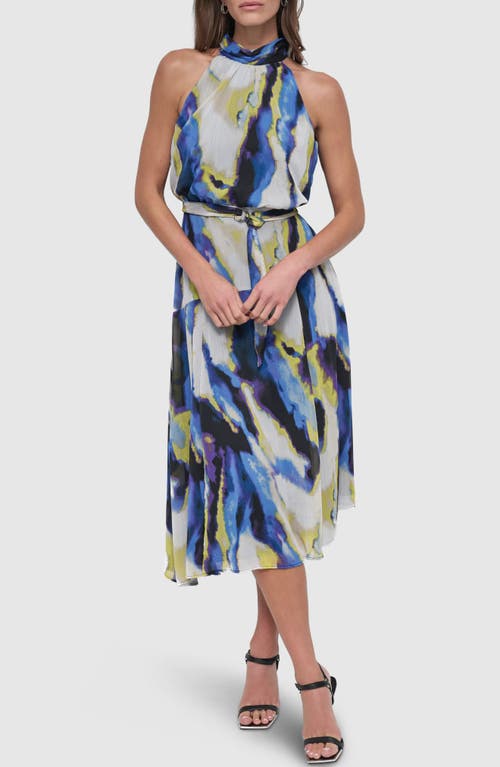Dkny Mock Neck Chiffon Midi Dress In Verticl Wa