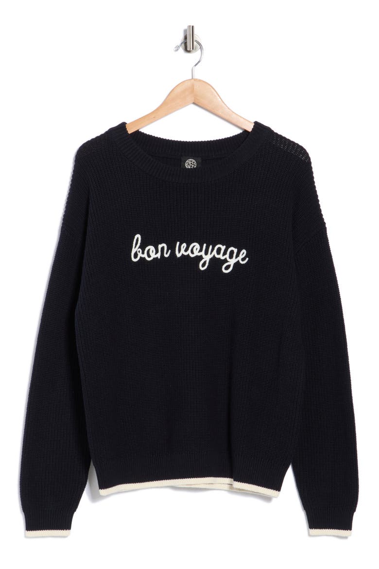 Bon Voyage Cotton Sweater, Alternate, color, DK NAVY/ CREAM-