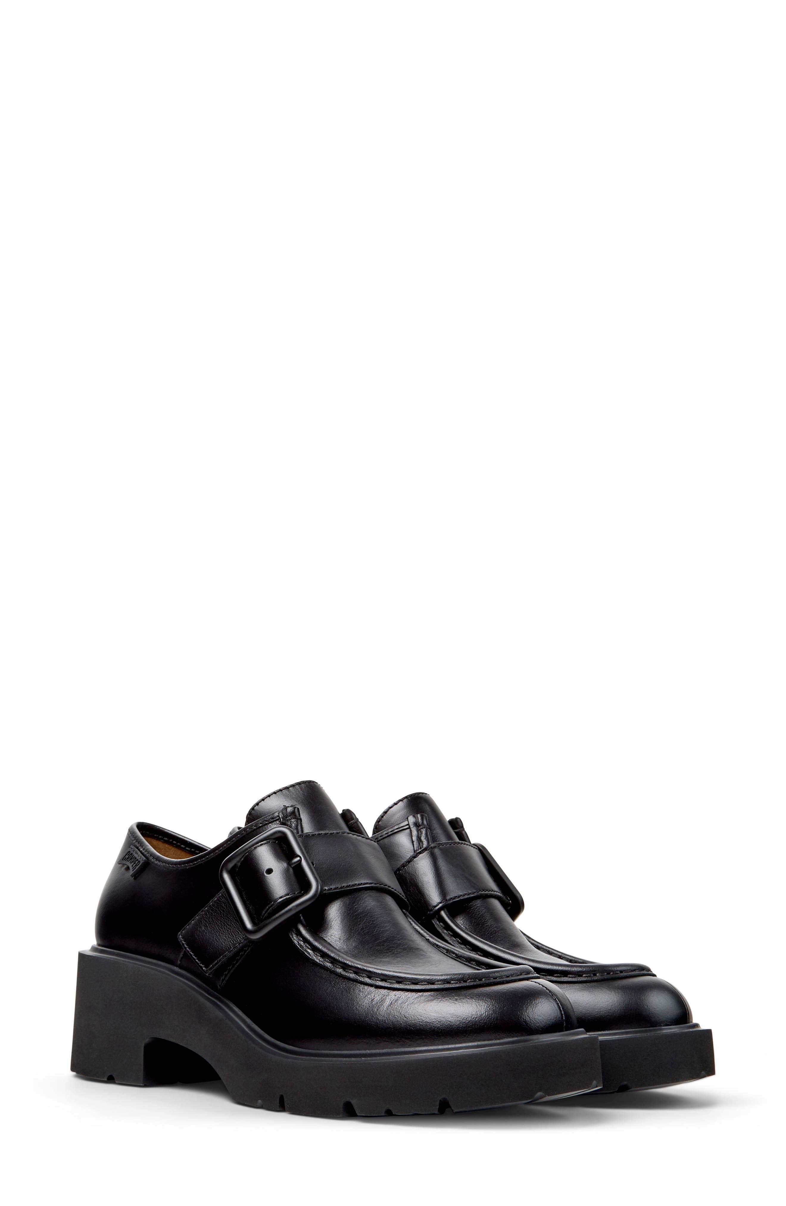 Camper Milah Monk Strap Loafer, Main, color, Black