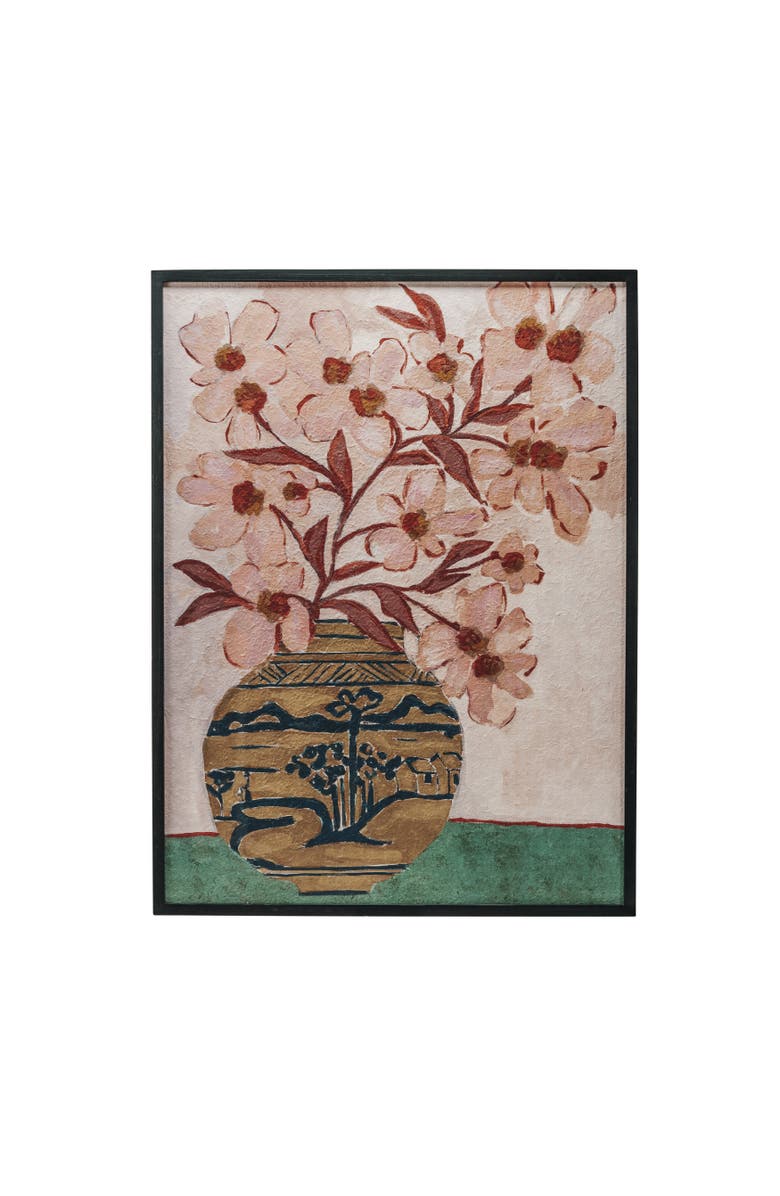 Storied Home Bucolic Elegance Wood and Glass Framed Wall Decor with Floral Vase, Main, color, 