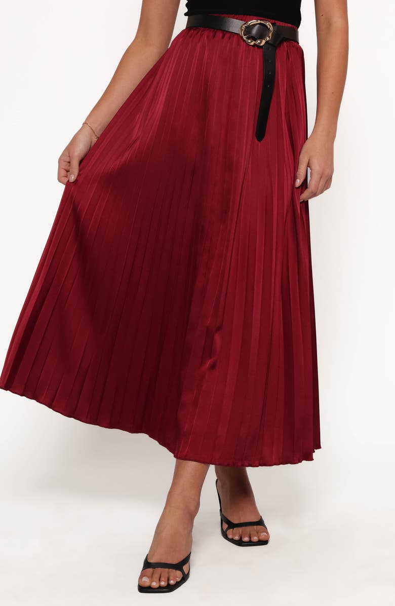 Petal & Pup Lysandra Pleated Satin Maxi Skirt, Alternate, color, Burgundy