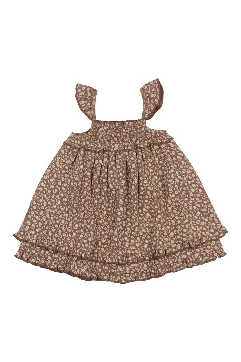 Smocked Organic Cotton Dress, Main, color, LATTE FLORAL