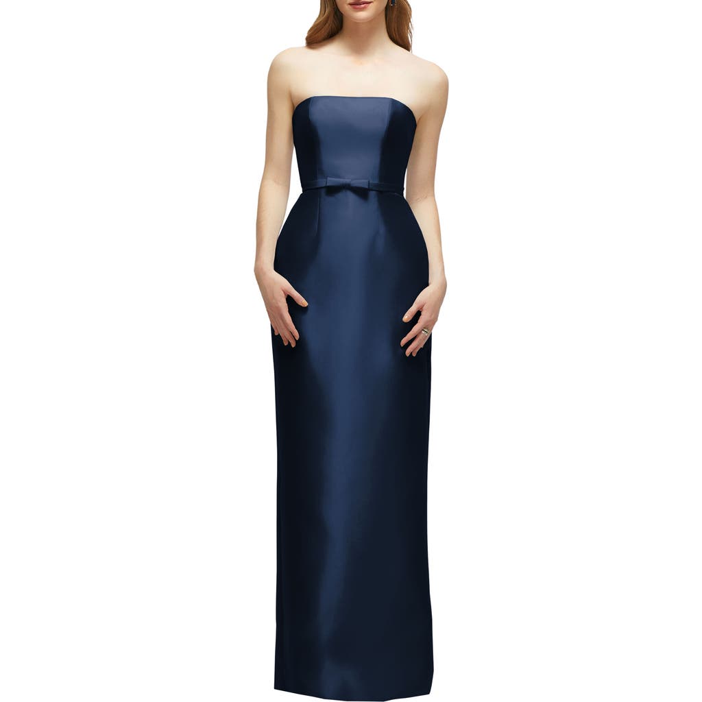 Alfred Sung Strapless Bow Belt Satin Twill Column Gown