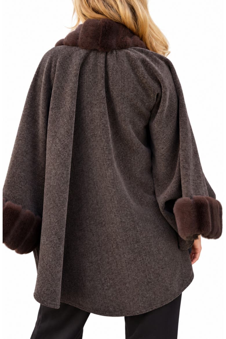 Faux Fur Trim Cape, Alternate, color, DARK BROWN