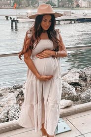PinkBlush Bow Strap Tiered Midi Dress