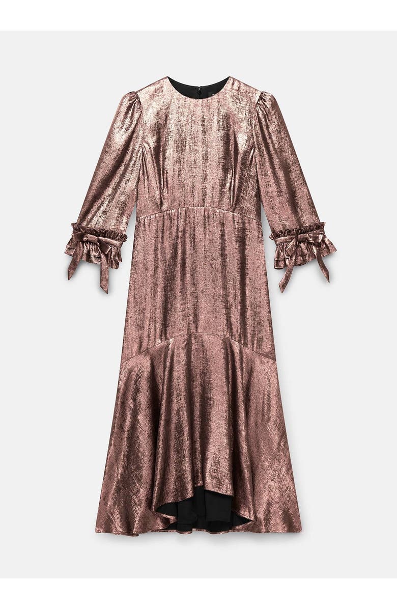 MINT VELVET Metallic Midi Dress with Puff Shoulders, Alternate, color, Pink