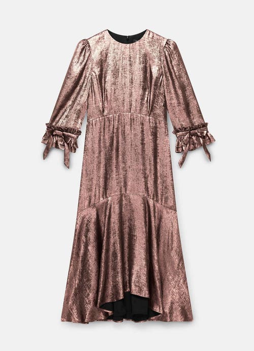 Mint Velvet Metallic Midi Dress With Puff Shoulders In Pink