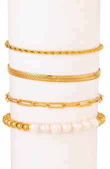 EYE CANDY LOS ANGELES Ambre Set of 4 Imitation Pearl & Chain Bracelets