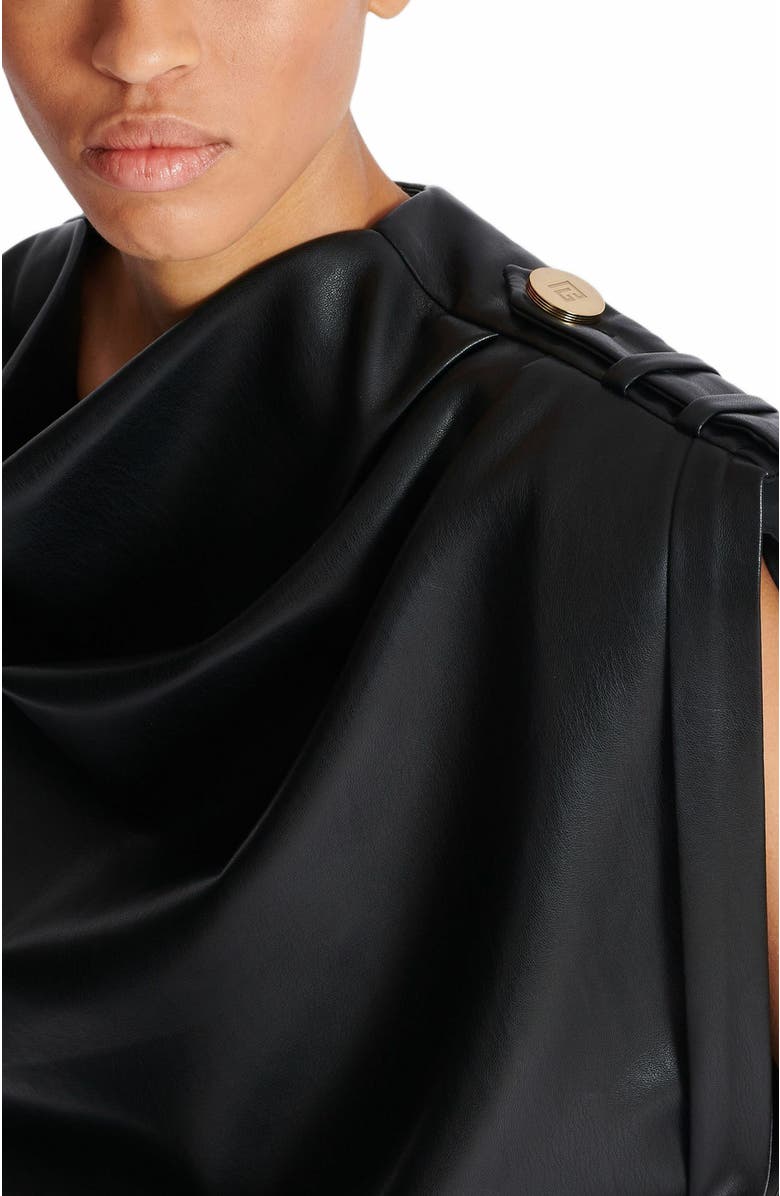 Balmain Faux Leather Draped Top, Alternate, color, Black