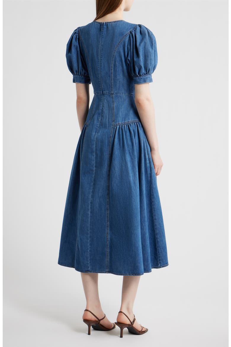 Cotton Blend Puff Sleeve Denim Midi Dress, Alternate, color, DENIM