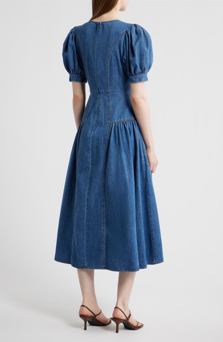 FREEMARKET Cotton Blend Puff Sleeve Denim Midi Dress, Alternate, color, Denim