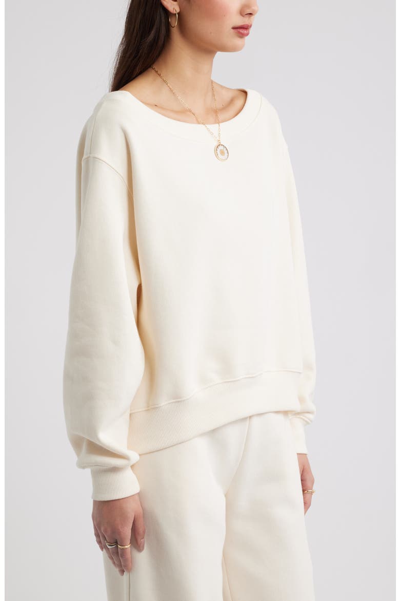 Off the Shoulder Fleece Sweatshirt, Alternate, color, IVORY ANTIQUE