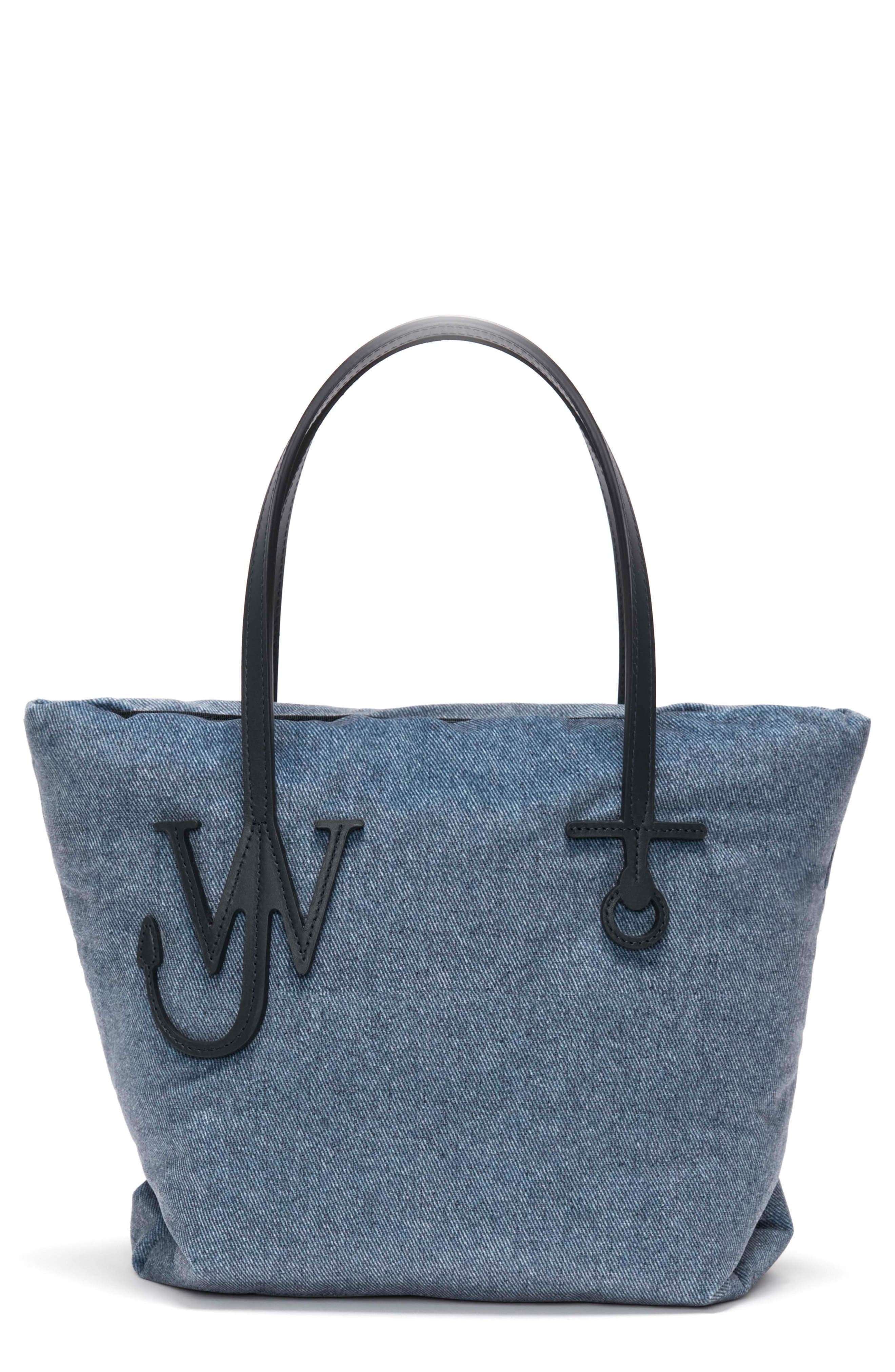 JW Anderson Small Anchor Puffy Denim Tote, Main, color, 