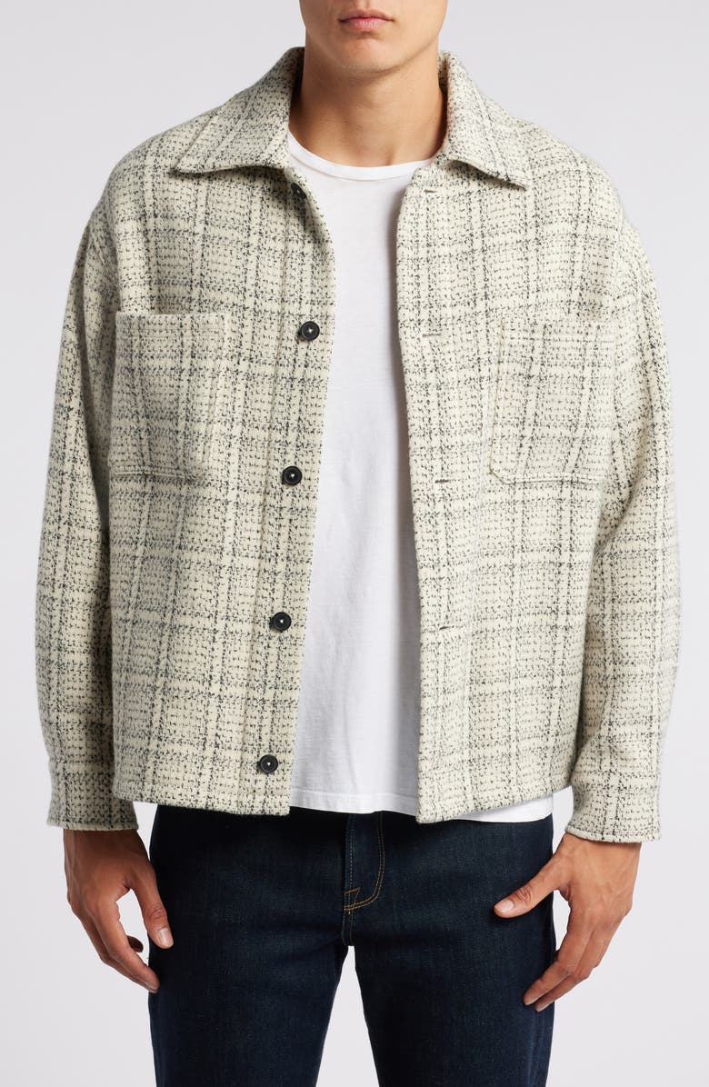 FRAME Windowpane Wool Blend Flannel Button-Up Shirt Jacket, Main, color, 