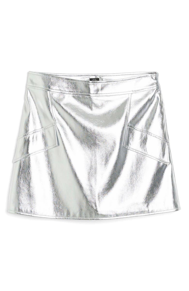 River Island Metallic Faux Leather Miniskirt, Alternate, color, 