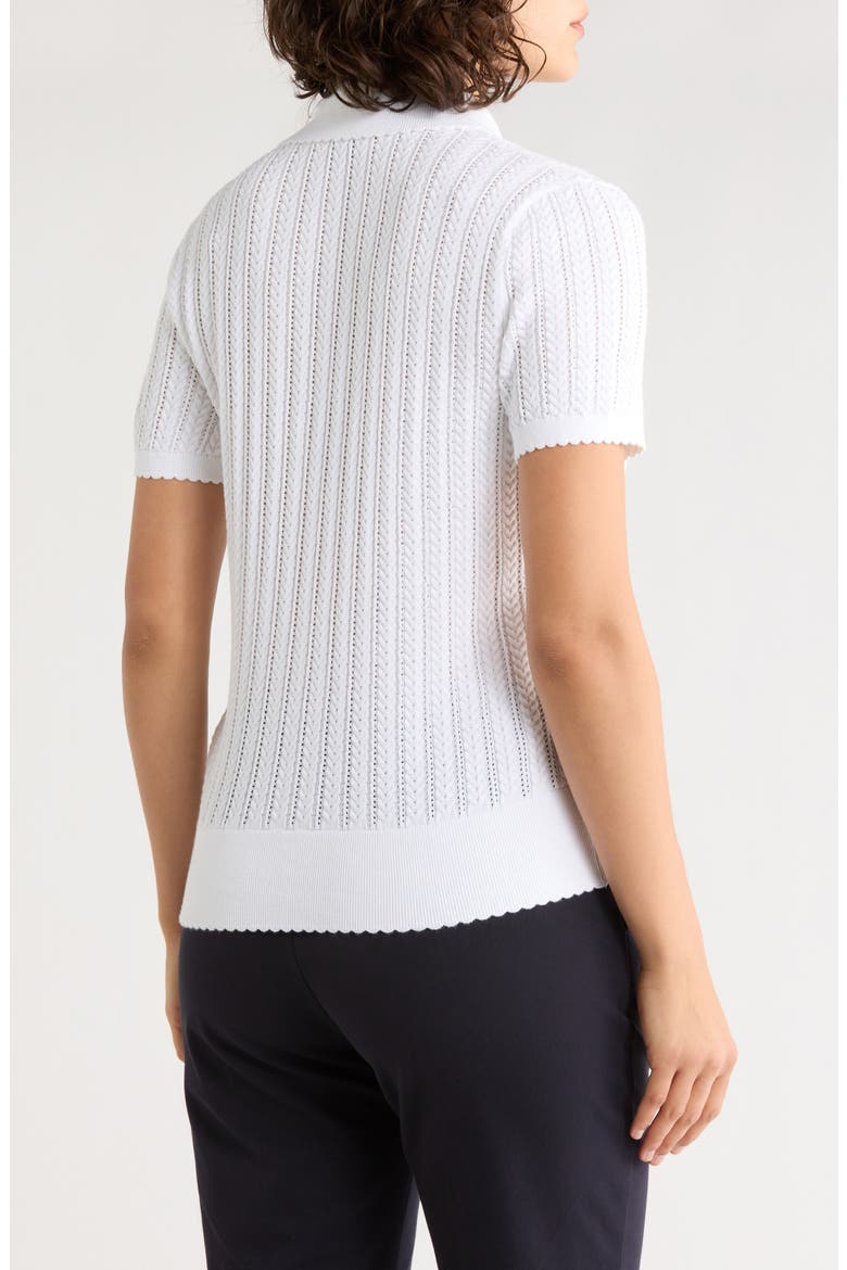 Pointelle Stitch Button-Up Polo, Alternate, color, WHITE