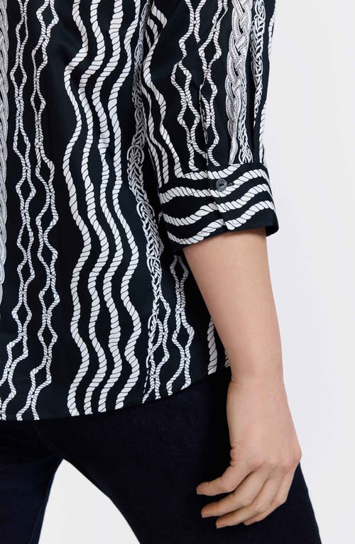 Foxcroft Paityn Braid Print Three-quarter Sleeve Cotton Button-up Shirt