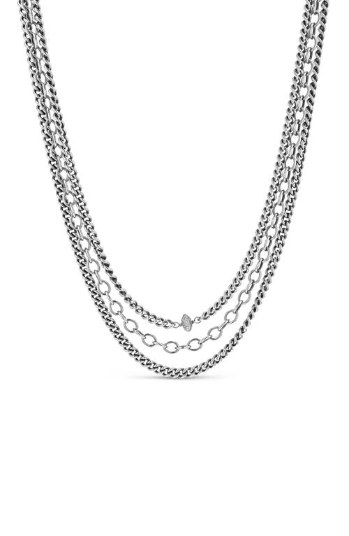 Sheryl Lowe Triple Chain Necklace With Diamond Donut In Sterling Silver