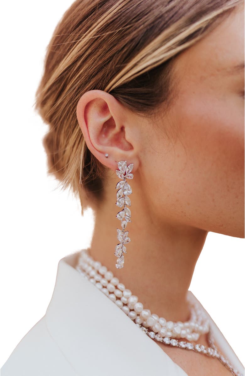 Untamed Petals Promise Crystal Drop Earrings, Alternate, color, Silver