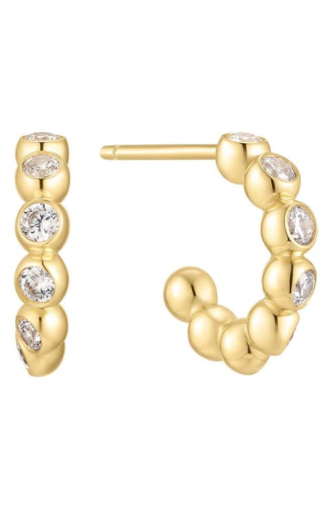 Cubic Zirconia Bezel Huggie Hoop Earrings