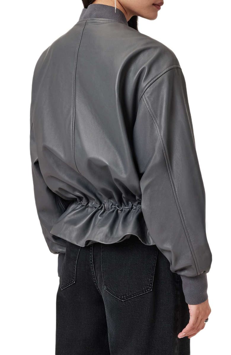 AllSaints Sofi Leather Bomber Jacket, Alternate, color, Graphite Blue
