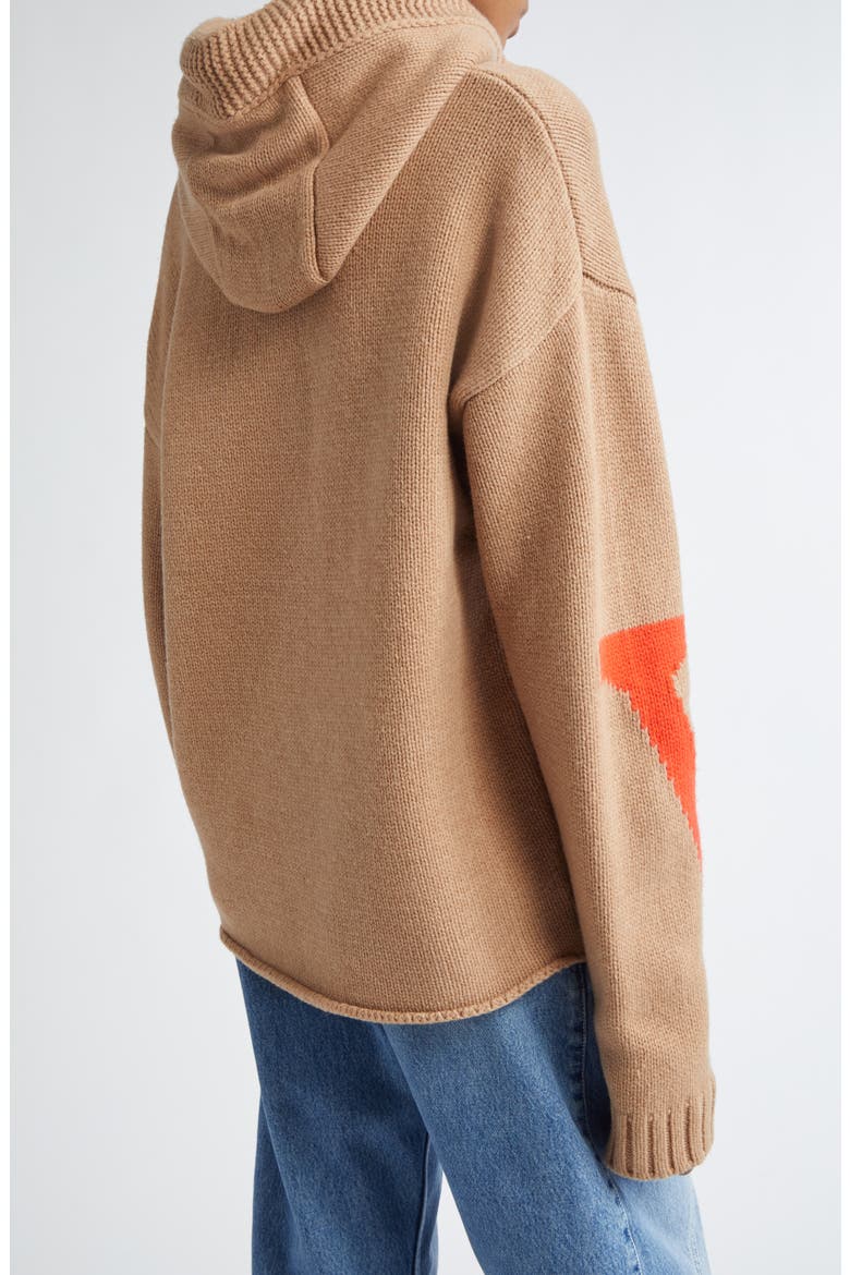 Anchor Intarsia Hooded Wool Zip Sweater, Alternate, color, BEIGE