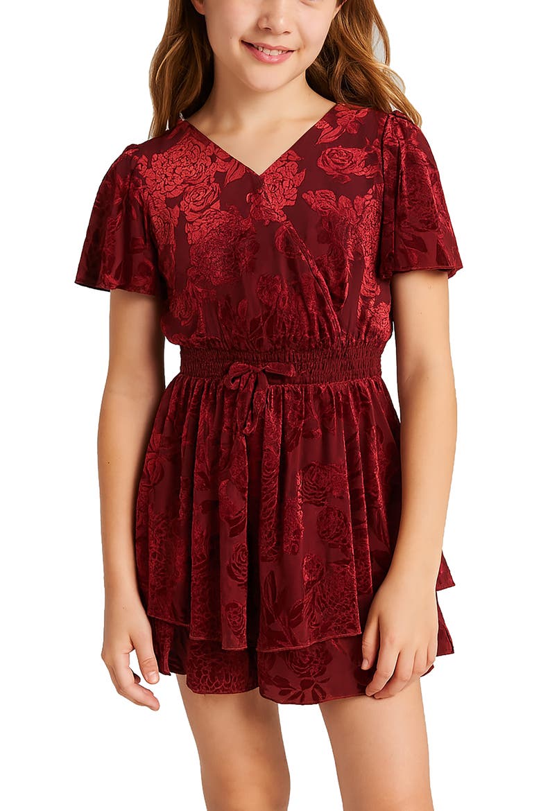 Kids' Burnout Velvet Romper, Alternate, color, BURGUNDY