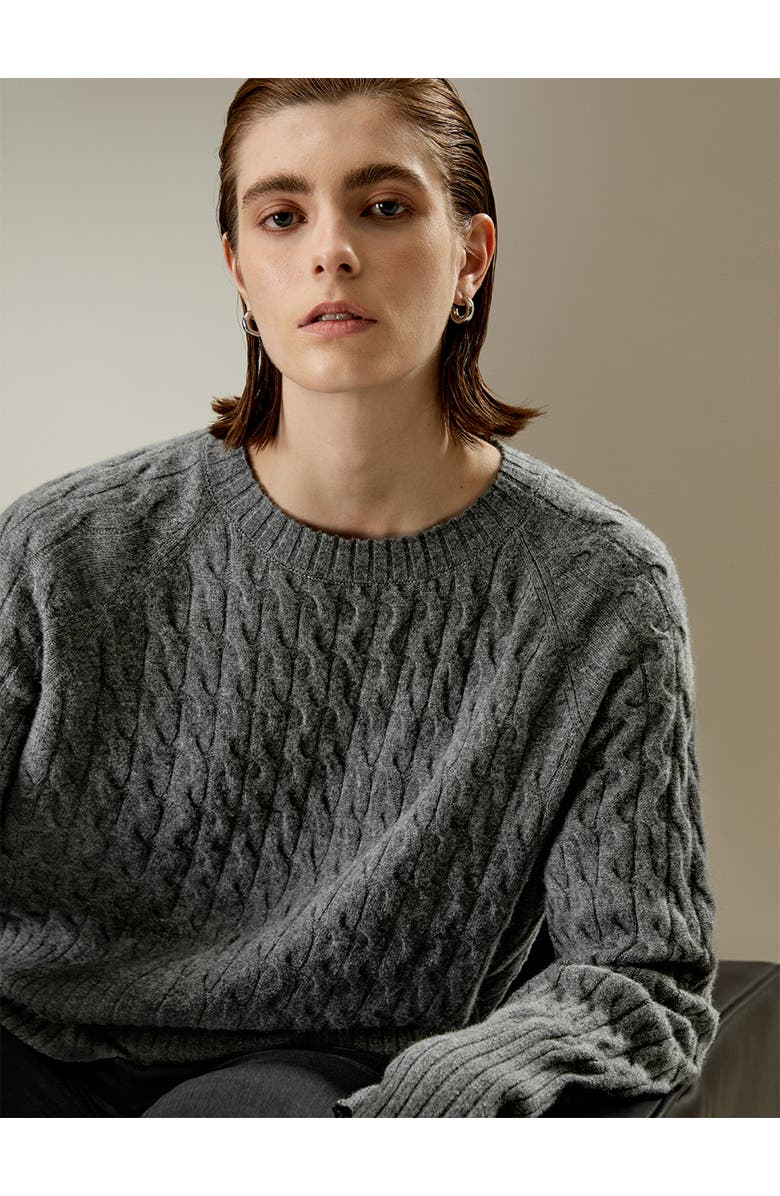 Lilysilk Women's Baby Cashmere Cable-knit Sweater, Alternate, color, Medium Gray