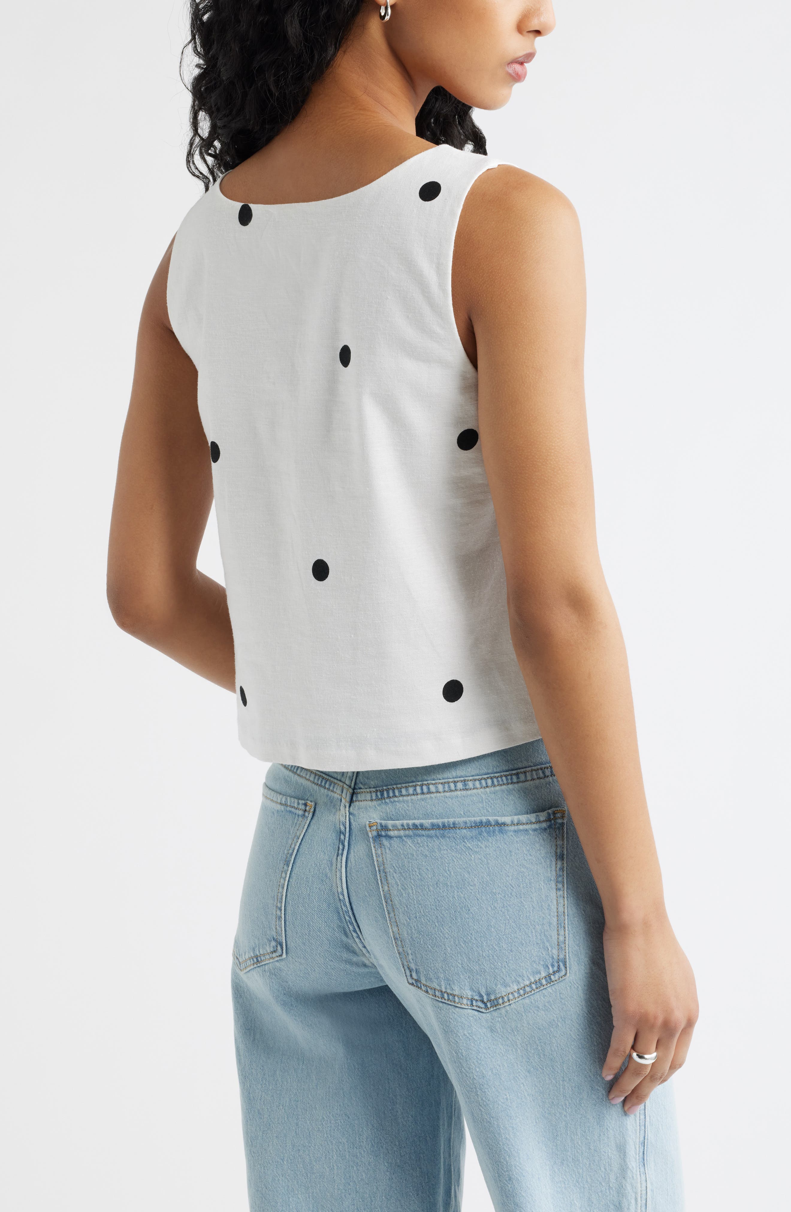 Женские Open Edit Square Neck Sleeveless Linen Blend Top — фото 4