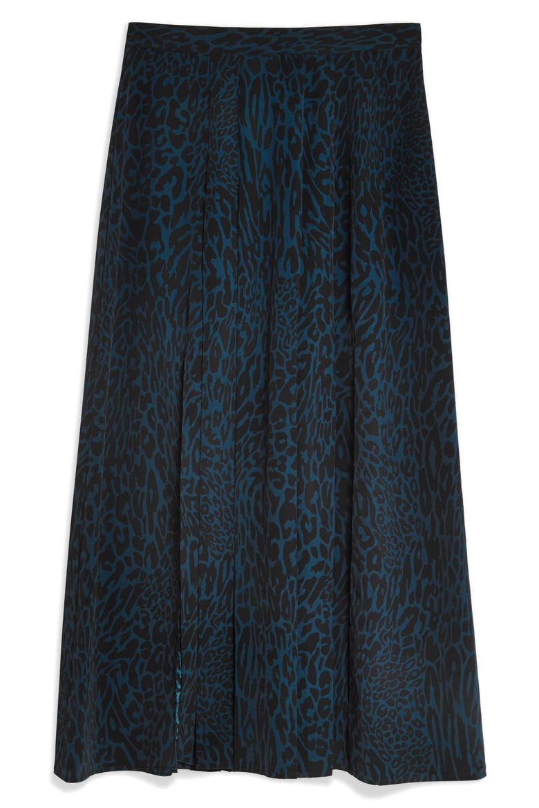 Box Pleat Midi Skirt, Alternate, color, BLUE MULTI