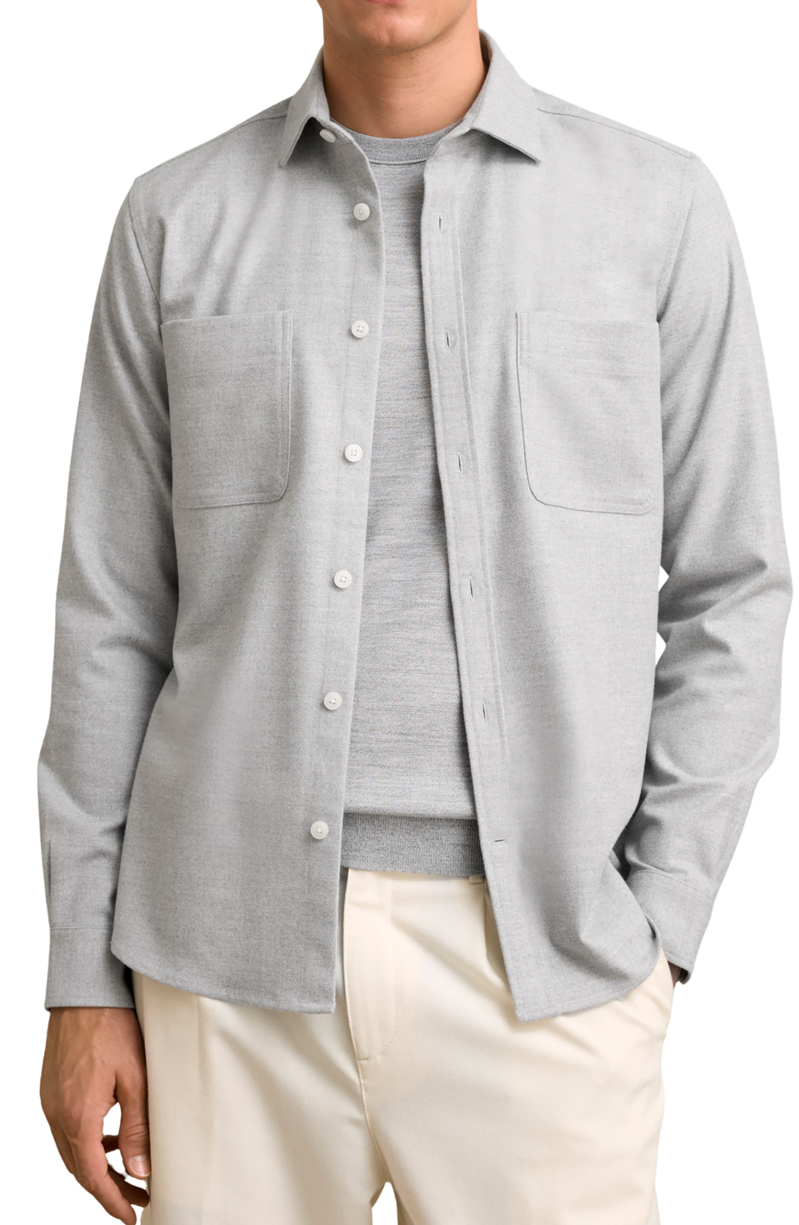Reiss Parque Heathered Flannel Button-Up Shirt