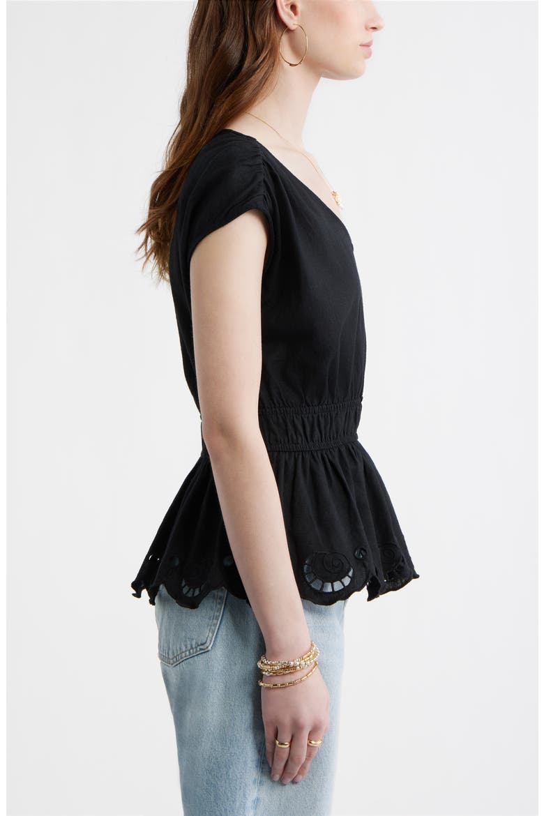 Eyelet Hem Peplum Top, Alternate, color, BLACK