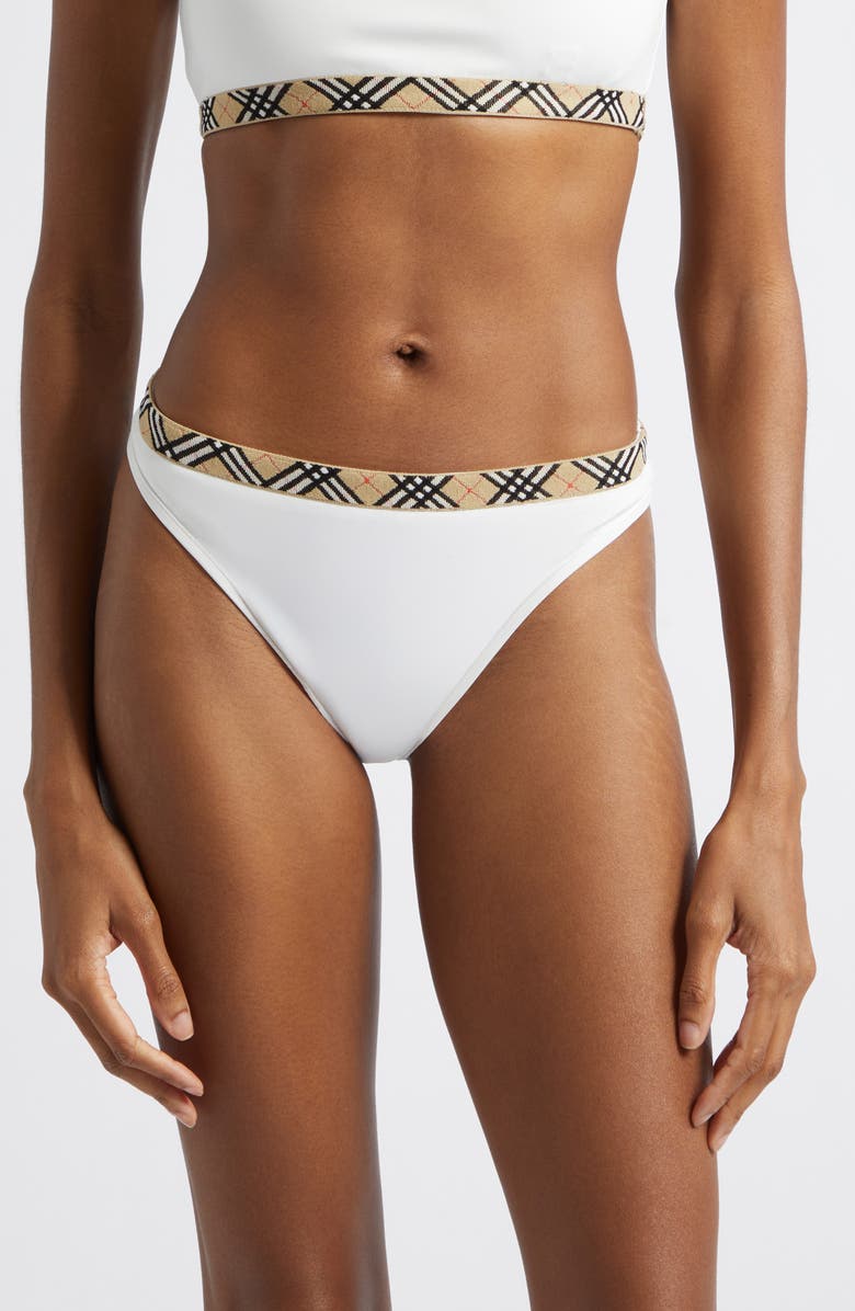 Burberry Check Trim Bikini Bottoms, Main, color, Chalk