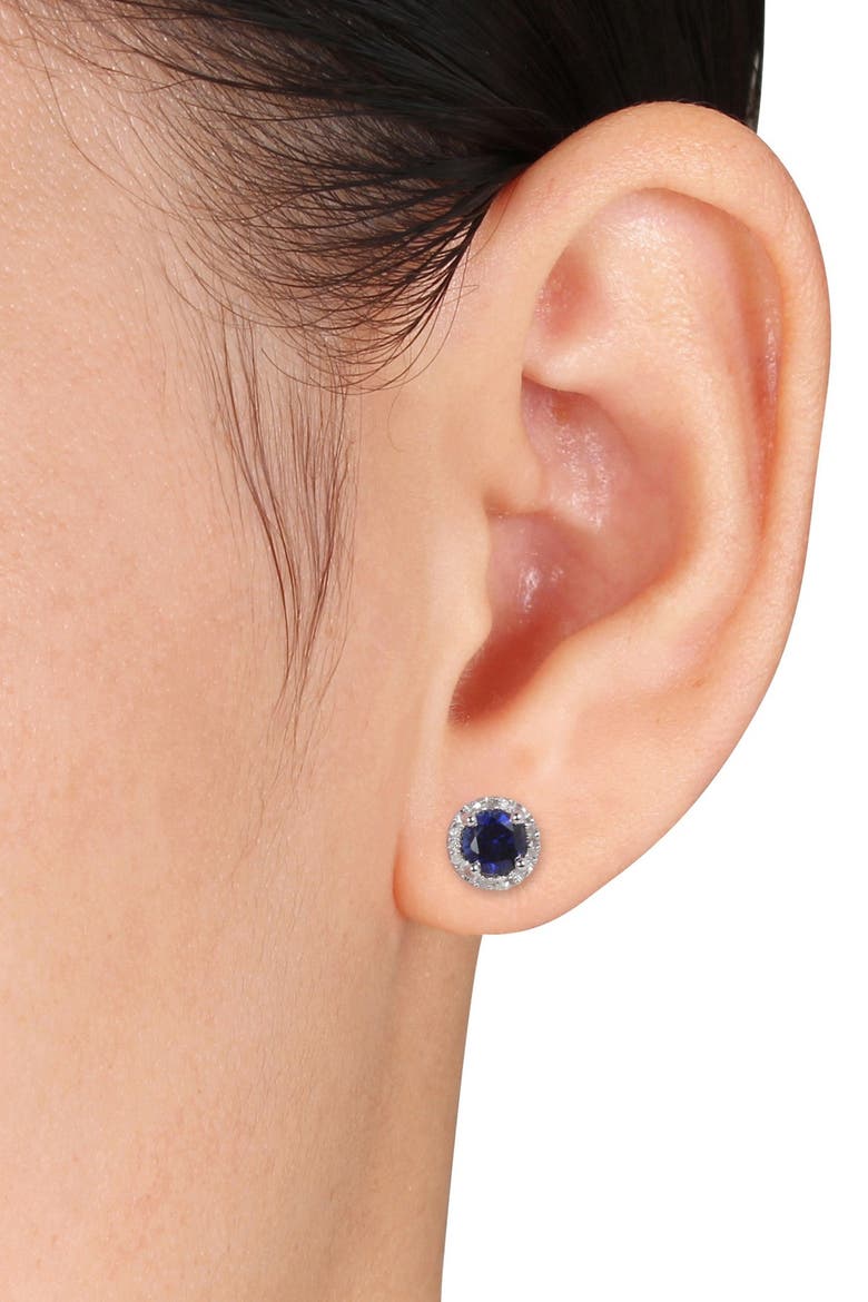 Sterling Silver Created Blue Sapphire & Diamond Round Stud Earrings, Alternate, color, blue