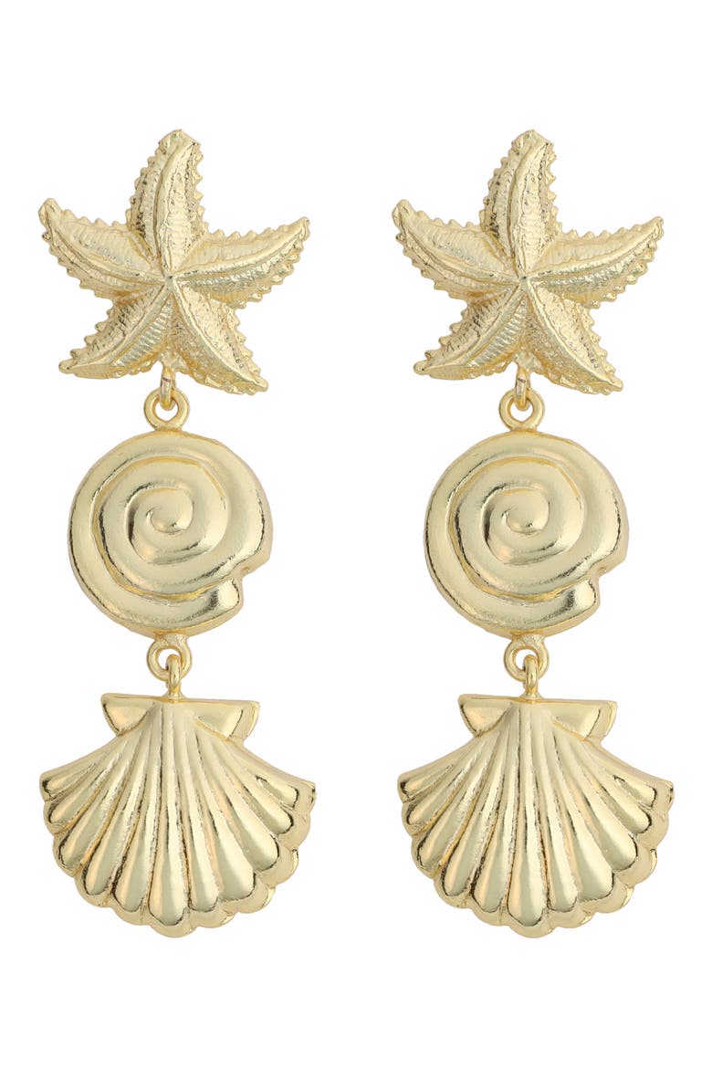Seashell Linear Drop Earrings, Main, color, GOLD