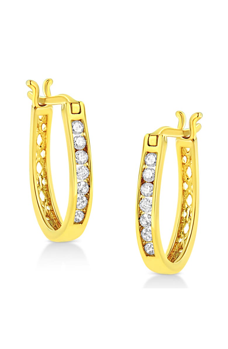 Haus of Brilliance 14K Yellow Gold Plated Silver 1/4 Ct Diamond Leverback 3/4" Inch Hoop Earrings, Main, color, Yellow