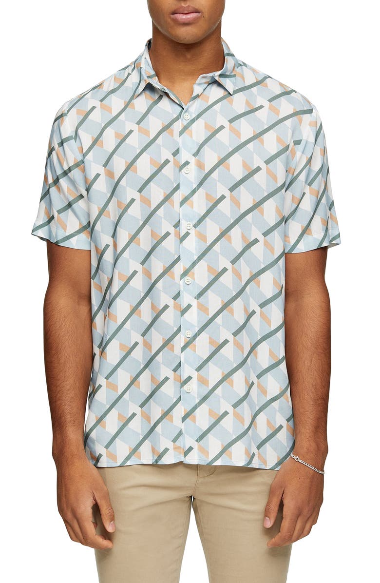 Topman Large Geometric Short Sleeve Button-Up Shirt, Main, color, 
