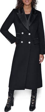 KARL LAGERFELD PARIS Tuxedo Wool Blend Longline Coat