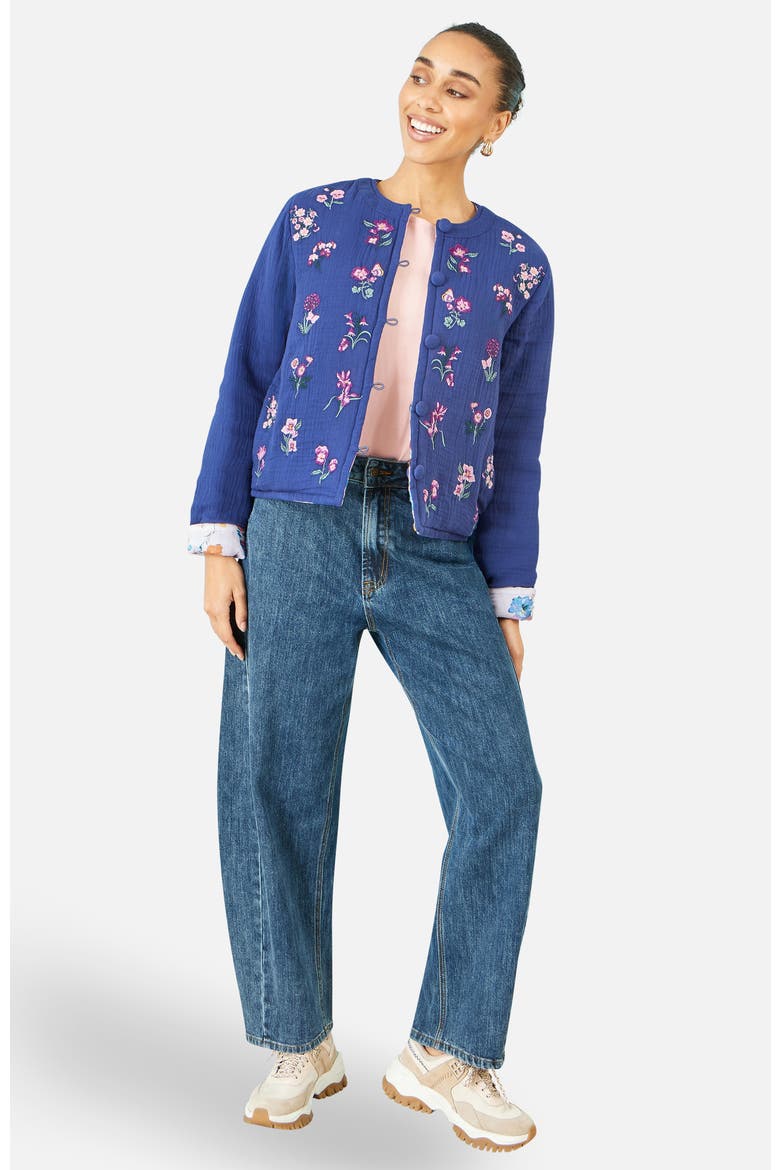 Floral Embroidery Cotton Jacket, Main, color, Blue