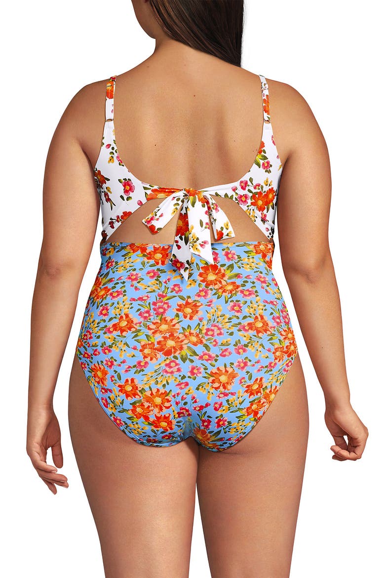 Wrap Monokini High Leg One Piece Swimsuit, Alternate, color, White/Blue Spring Floral