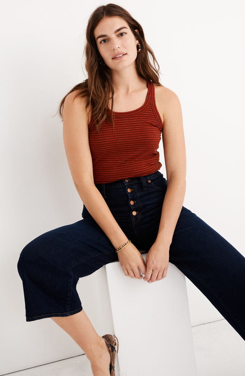 Madewell Button Front Wide Leg Crop Jeans, Alternate, color, 
