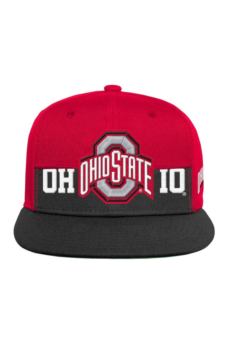 Youth Mitchell & Ness Scarlet/Black Ohio State Buckeyes Half and Half Snapback Hat, Alternate, color, Scarlet